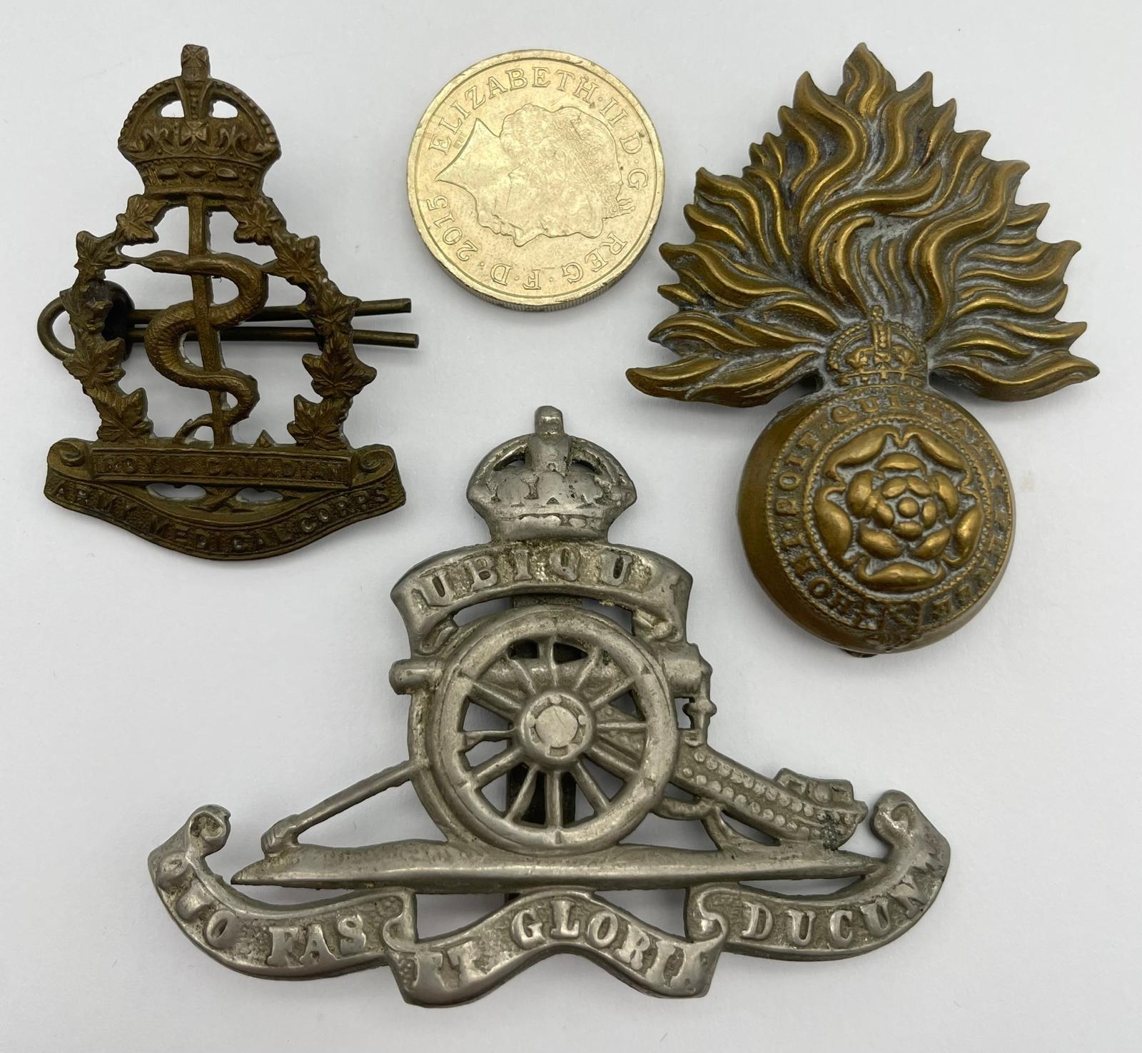 Three Military Cap Badges: WW1 City of London, Royal Canadian Army Medical Corp and the WW1 - Image 2 of 6