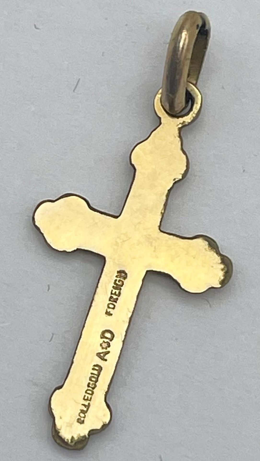 A Vintage 9K Yellow Gold Cross Pendant or Charm. 0.7g - Bild 2 aus 4