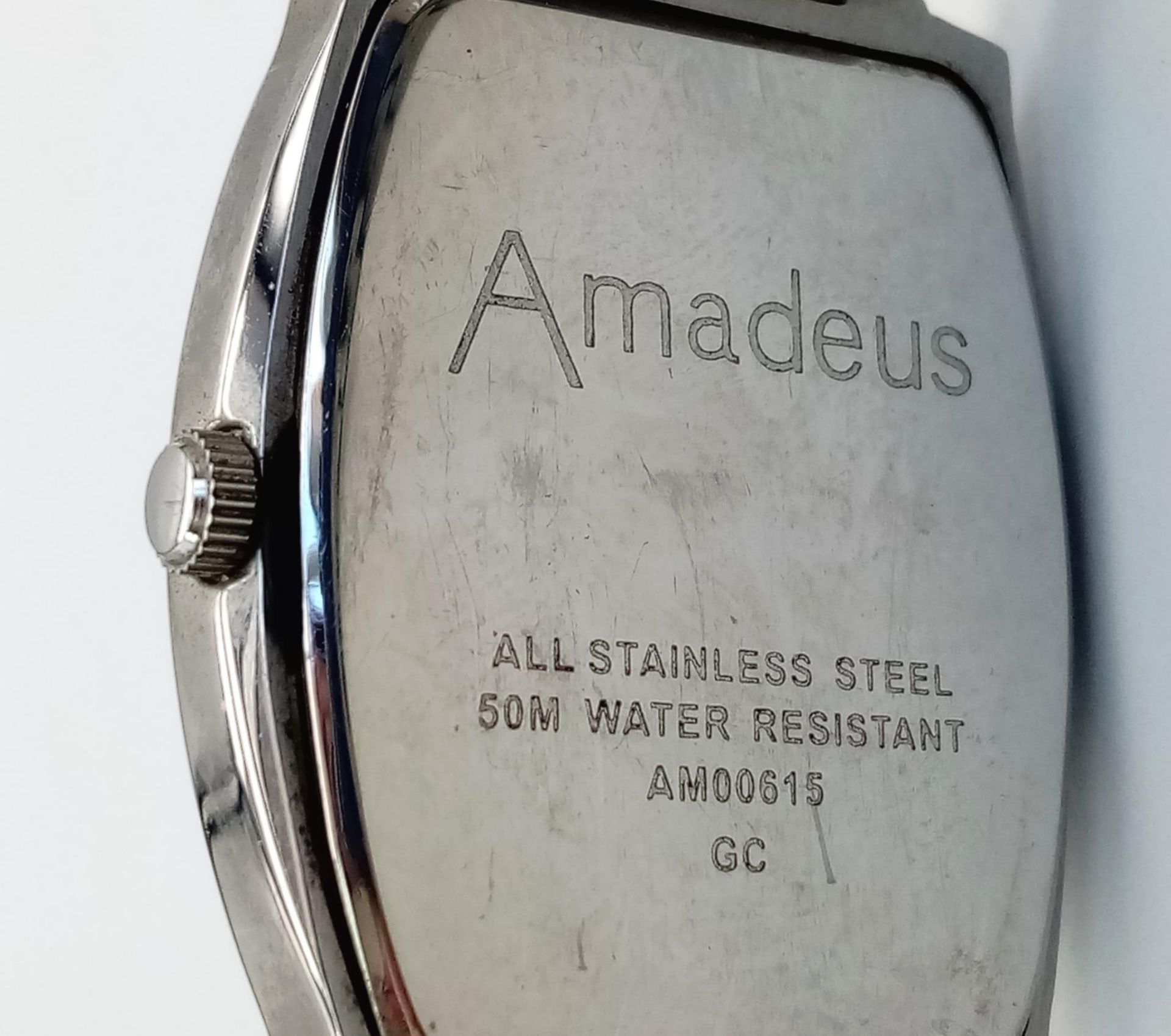 An Amedeus Quartz Gents Watch. Stainless steel strap and oval case - 31mm. White stone decorated - Image 4 of 4