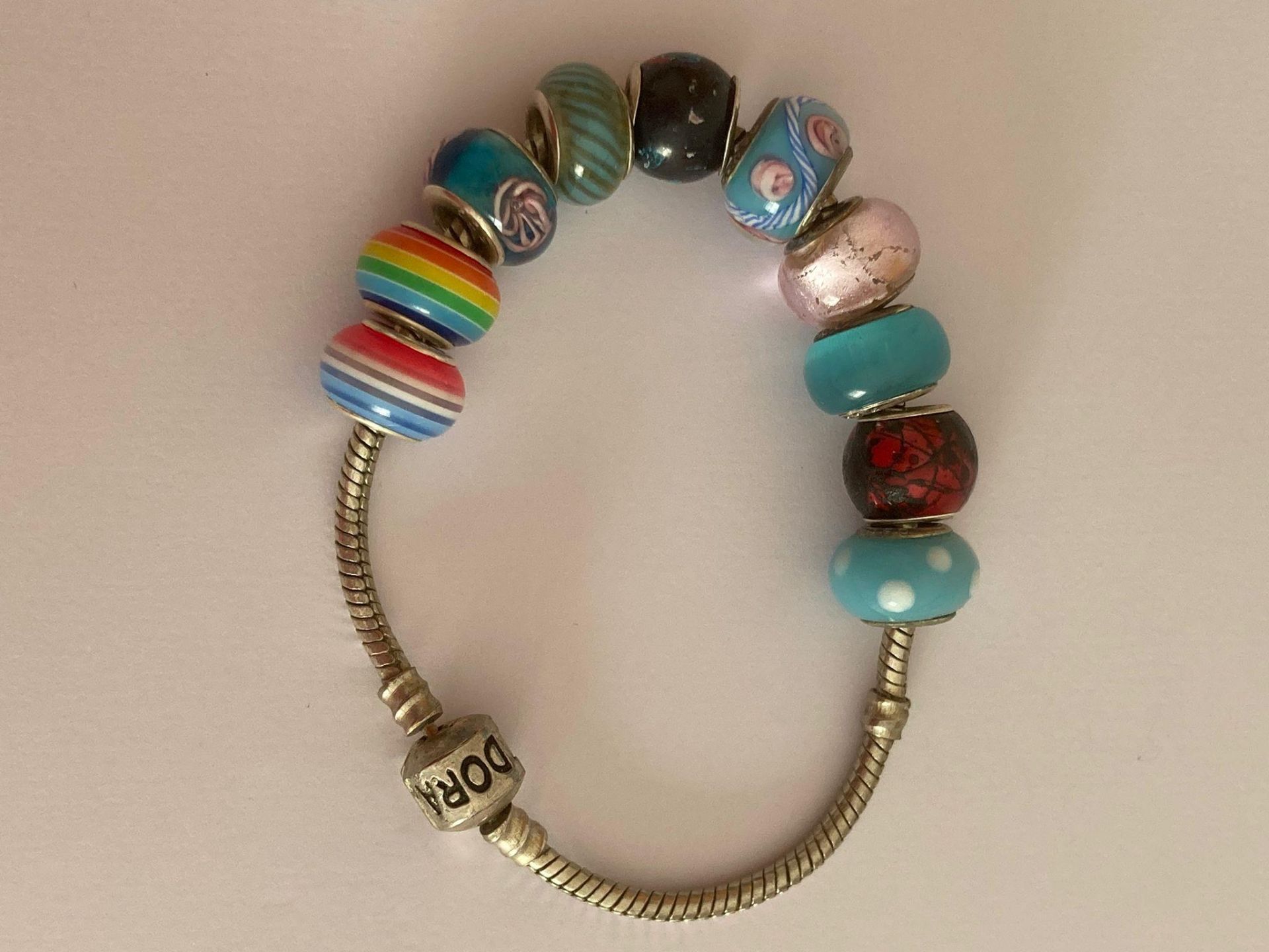 SILVER BRACELET having marking for PANDORA and set with SILVER CHARMS. To include silver/rainbow - Image 2 of 3