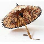 An Antique Ladies Japanese Parasol, Floral Print. 55cm In Length. a/f