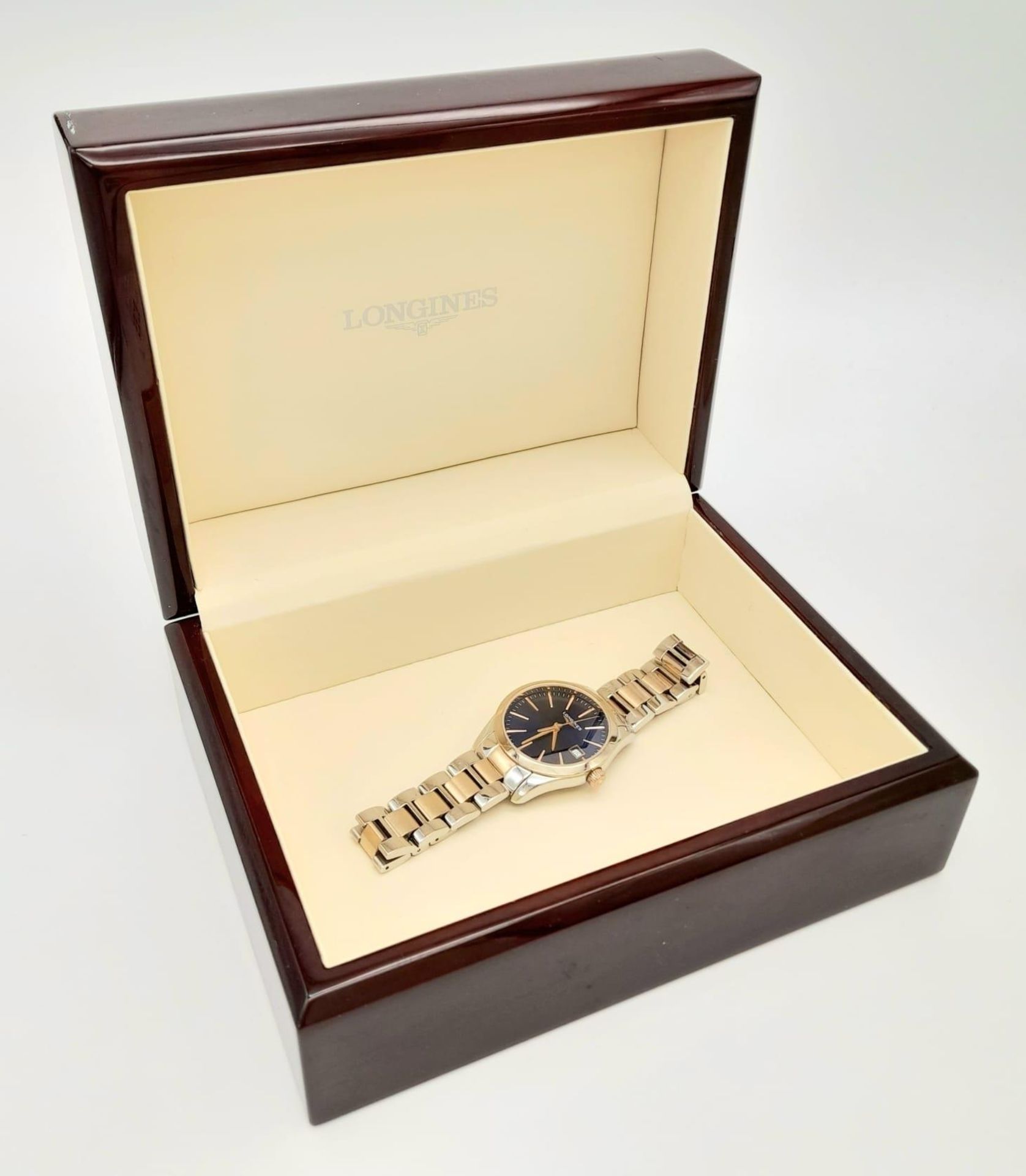 A Longines Conquest Classic Ladies Quartz Watch. Two-tone steel strap and case - 34mm. Midnight blue - Image 8 of 11