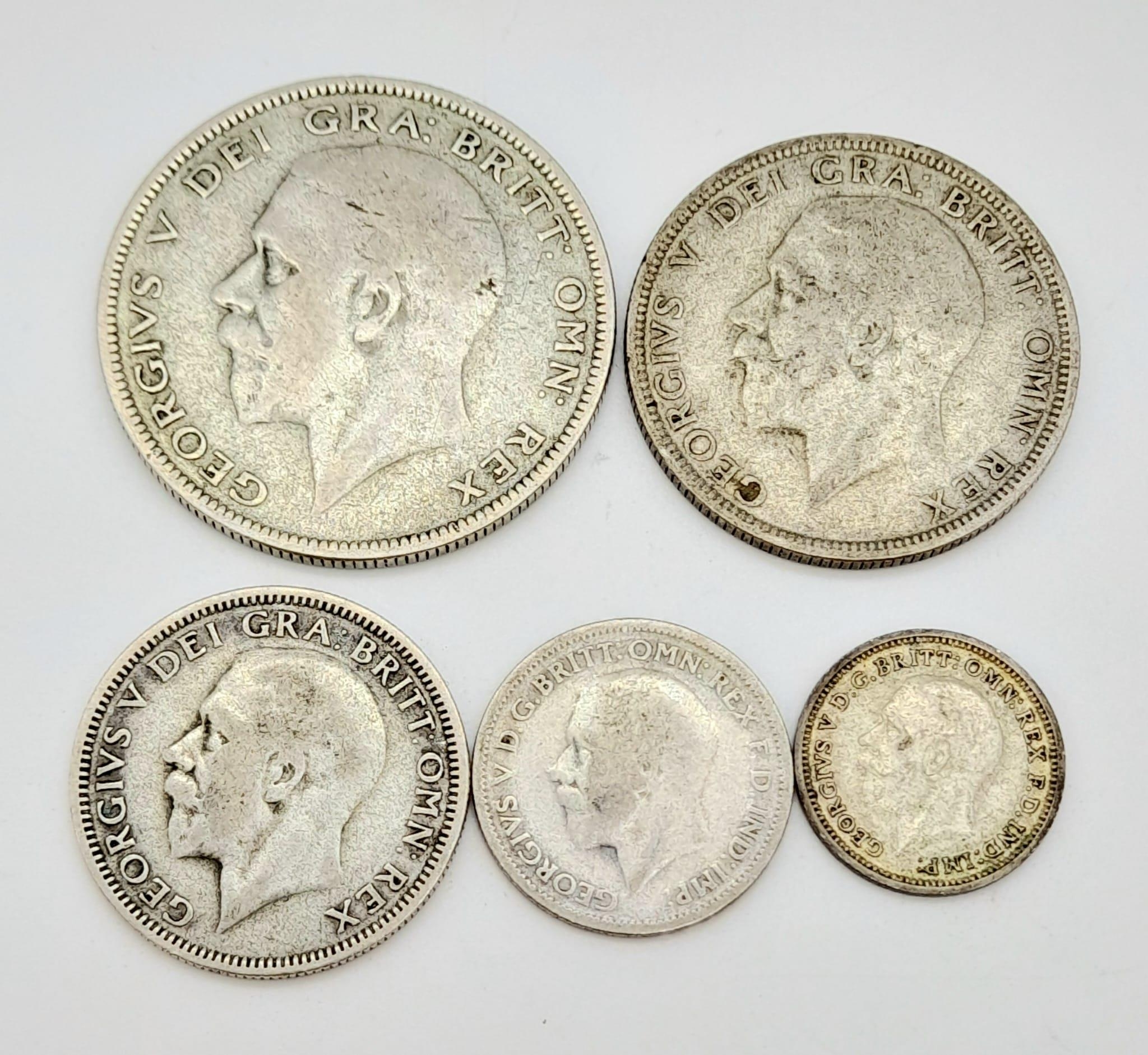 A Parcel of Five 1936 Silver Coins (The Year of Three Kings) Comprising; One Half Crown, One, Silver - Image 2 of 2