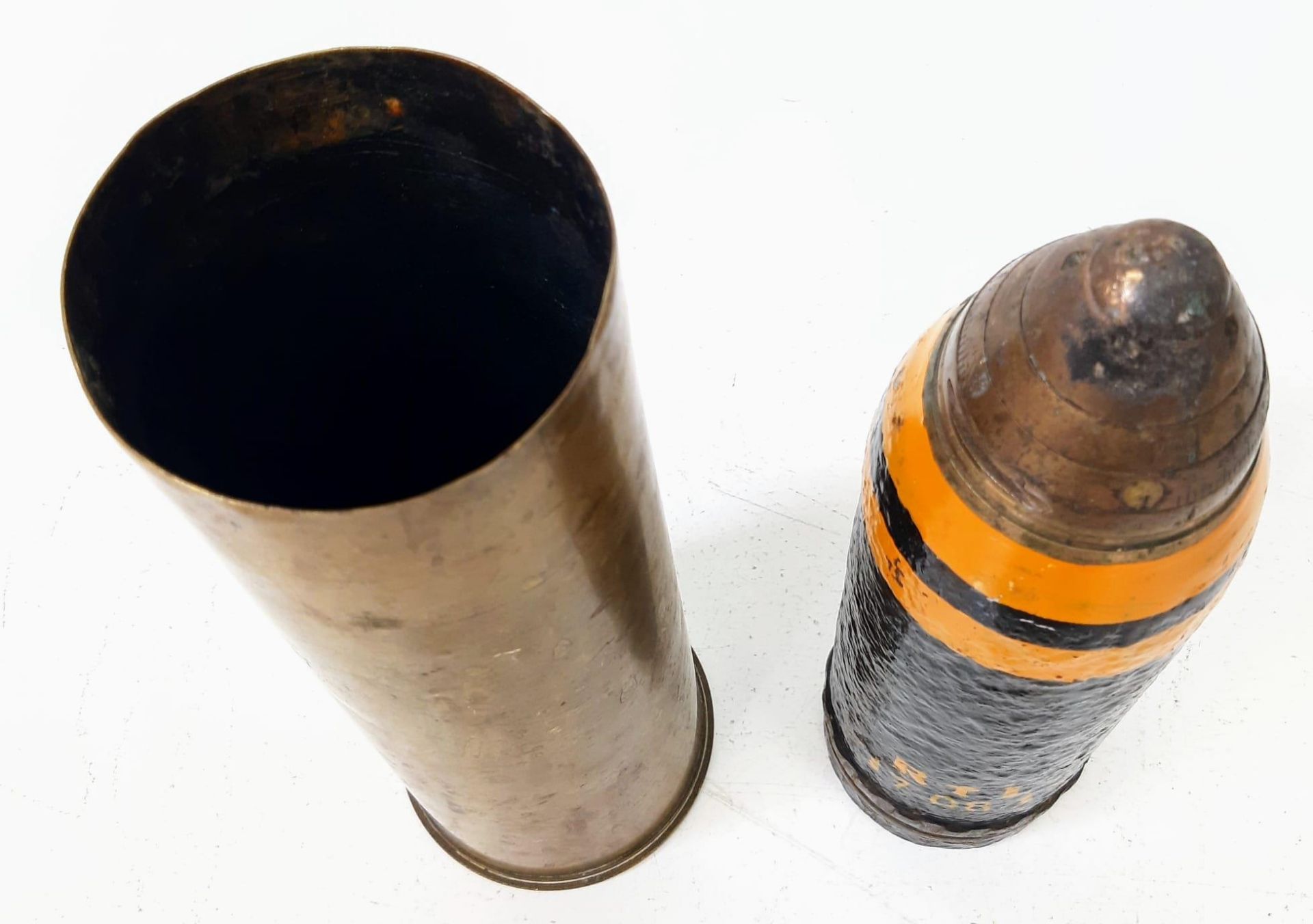 INERT WW1 British 18 Pdr. Shrapnel Shell Case Dated 1916, Projectile Dated 1917. No International - Image 4 of 4