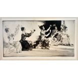 A DELIGHTFUL PEN AND INK DRAWING OF "THE GYPSY CHORUS" SIGNED BY THE ARTIST . 34 X 18cms FRAME