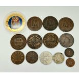 A Parcel of 13 Antique World Coins Plus One 2018 Gilt Treasures of Ancient Egypt Commemorative