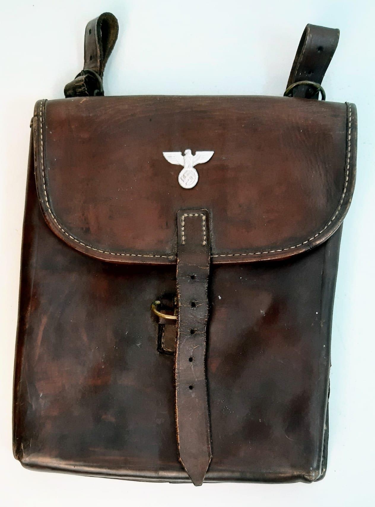 WW2 German Dispatch Riders Leather Document Pouch. An eagle badge has been added