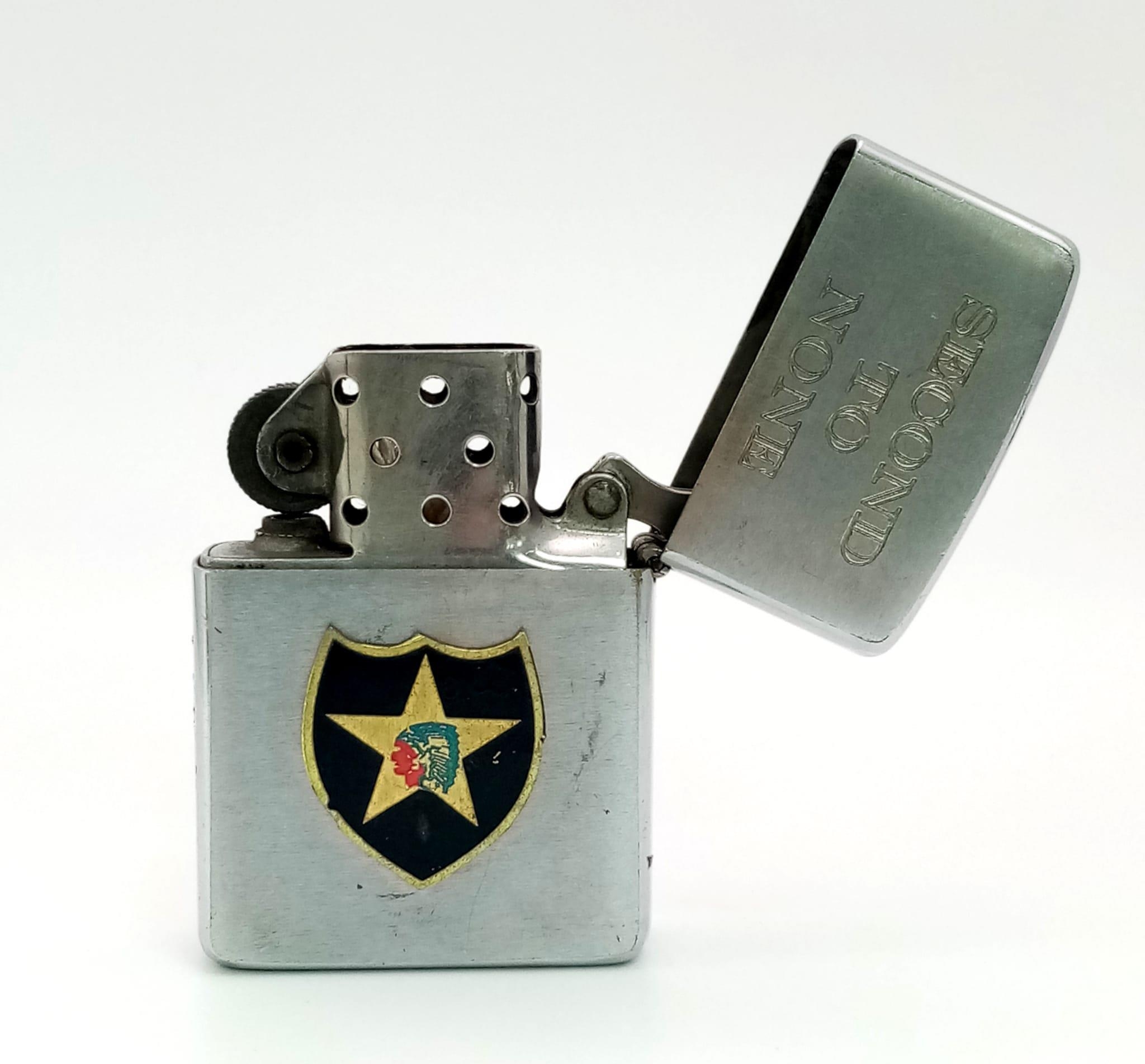 Vietnam War Era Genuine 1966 Date Coded Zippo Wind Proof Lighter. 2nd Inf Div. Insignia with tour