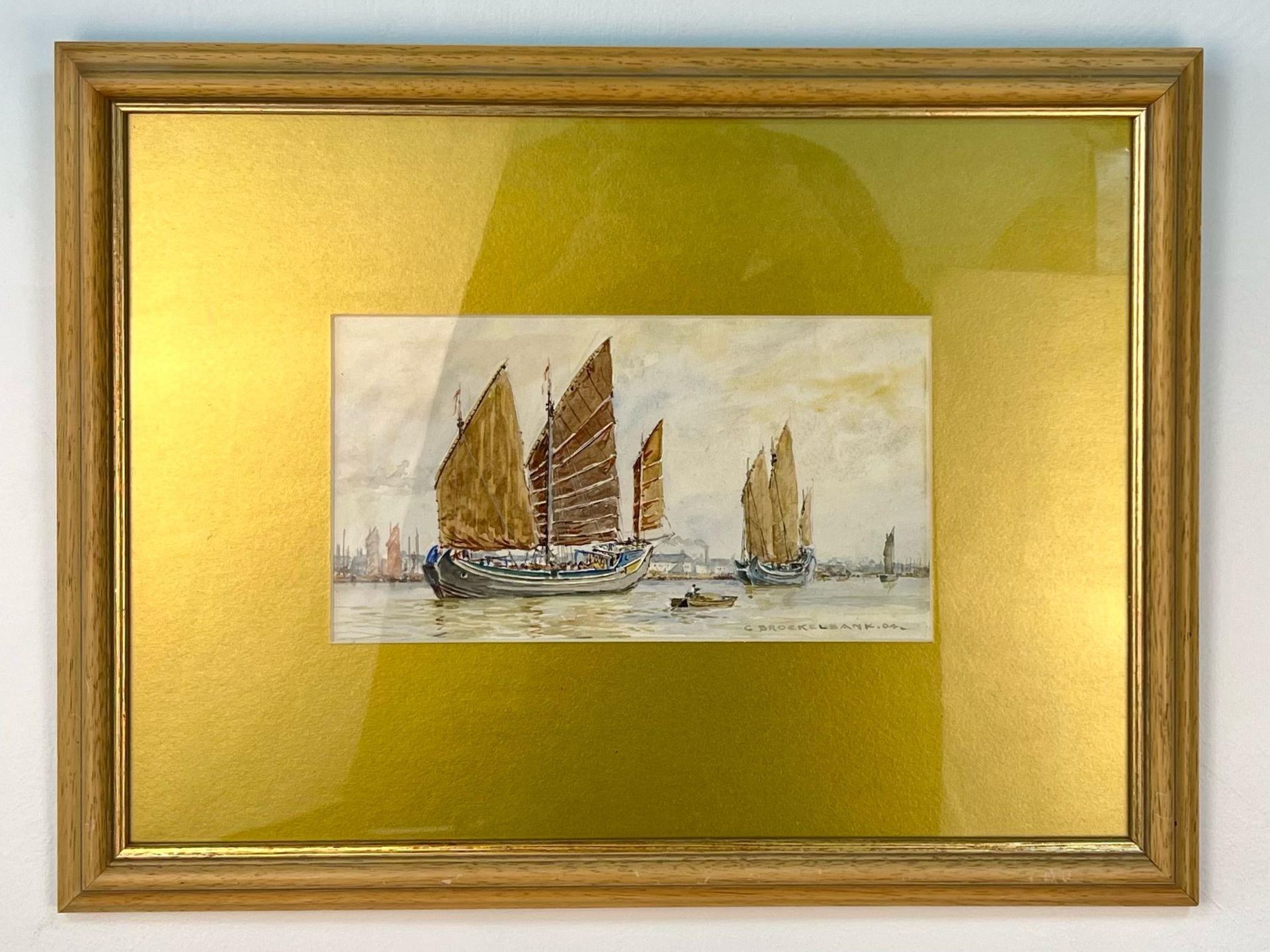 "WORKING BOATS" BY G. BROCKELBANK 27 X 15cms HOUSED AND BORDERED IN A 51 X 40 FRAME. - Image 2 of 4