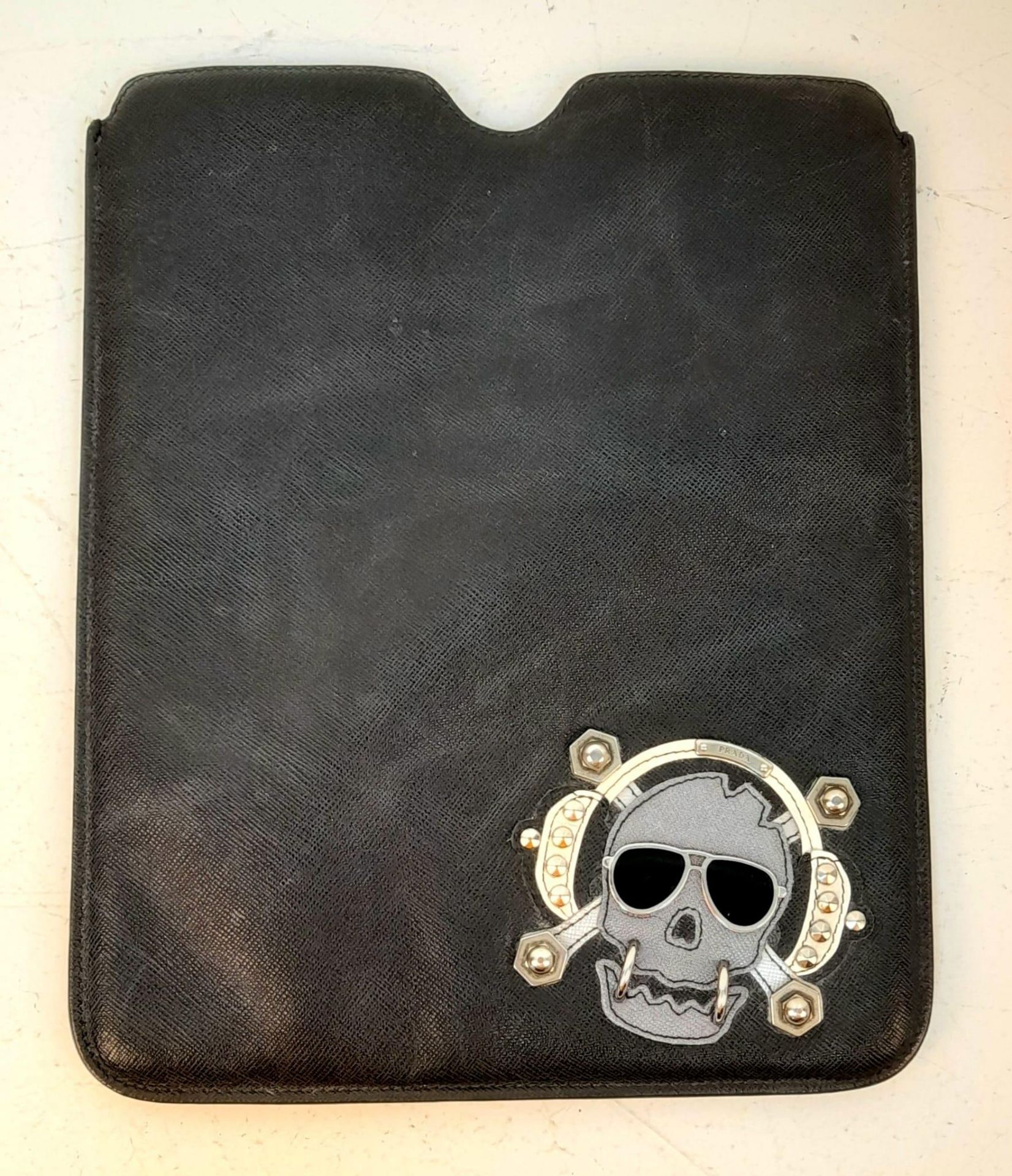 A Prada Black PVC Computer Tablet Cover - With Skull Decoration! 26cm x 21cm. Ref: 12883