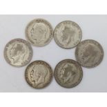 A Parcel of 6 Silver Half Crown Coins- 5 X Very Good, 1 x Good Condition (Sheldon Scale)- 82.36