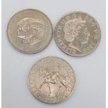 A Collection of Royal Commemorative Coins, to include 2 x 1991 Royal £5 Diana Coins and a 1977 coin.