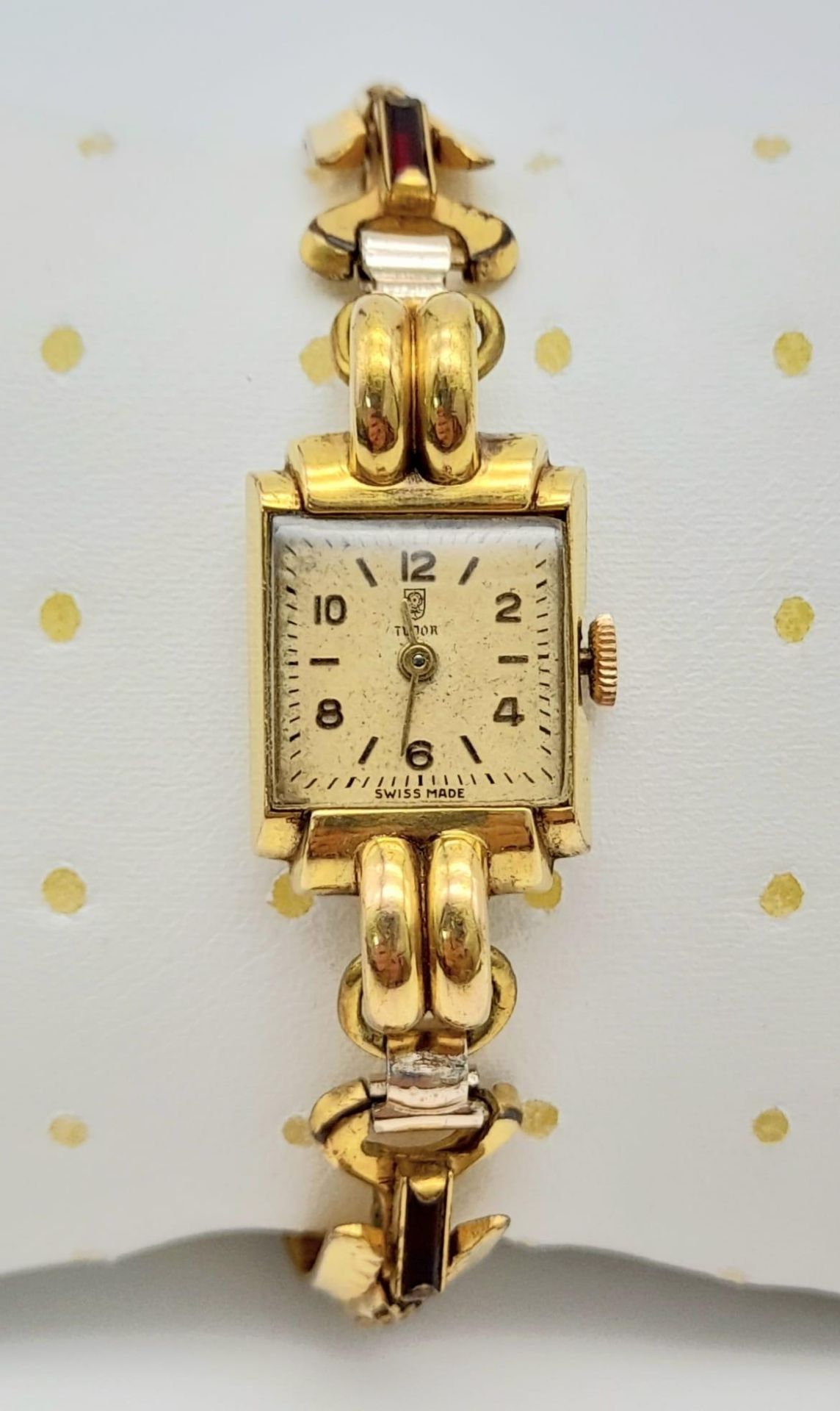A Vintage Tudor (Rolex) Ladies Watch. Gold plated bracelet. Small rectangular case - 16 x 22mm.