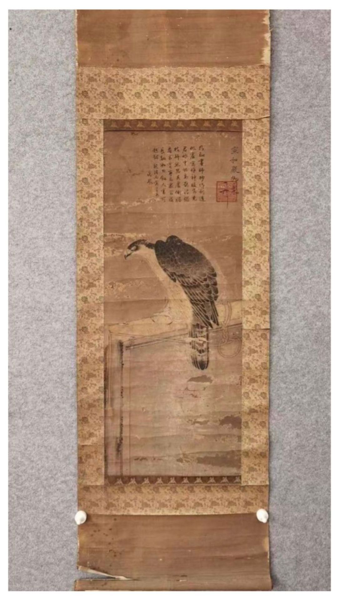 A Training Eagle (sketch) with the Mark of Emperor Huizong of Song 1082-1185. Inscribed by Qianlong. - Image 2 of 8