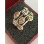 Genuine vintage JOSEPH ESPOSITO SILVER RING. Set with gemstones of various colours in square,