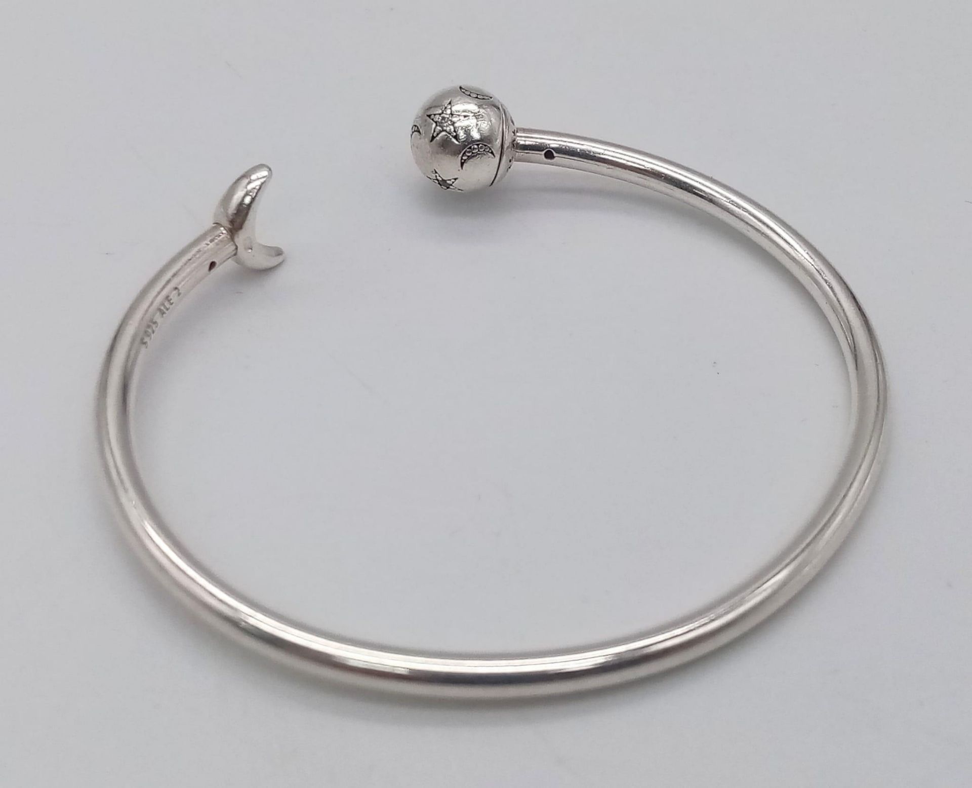 PANDORA STERLING SILVER MOON & STARS STONE SET BANGLE, WEIGHT 8.4G - Image 2 of 3