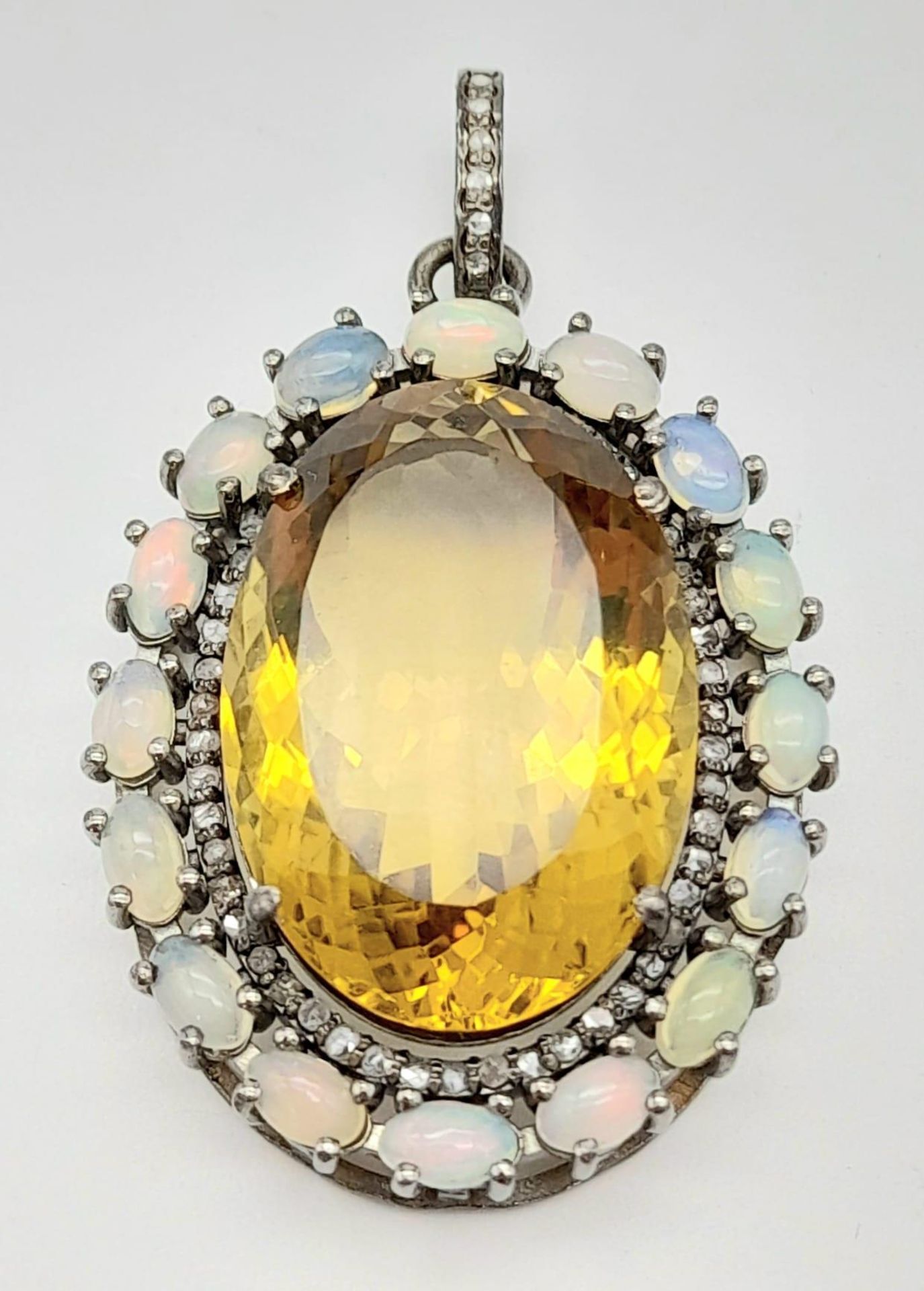 A Citrine, Opal and Diamond Pendant set in 925 Sterling Silver. 29.95ct of gems and 0.60ct diamond - Image 2 of 4