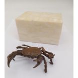 A majestic Japanese, highly detailed and very realistic bronze crab, presented in a mother of