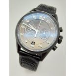 A Tag Heuer Carrera Flyback Automatic Chronograph Gents Watch. Black leather/rubber strap. Case -