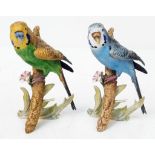 A Pair of Vintage West German Goebel Ceramic Budgerigar Figures. Green and blue - both in good