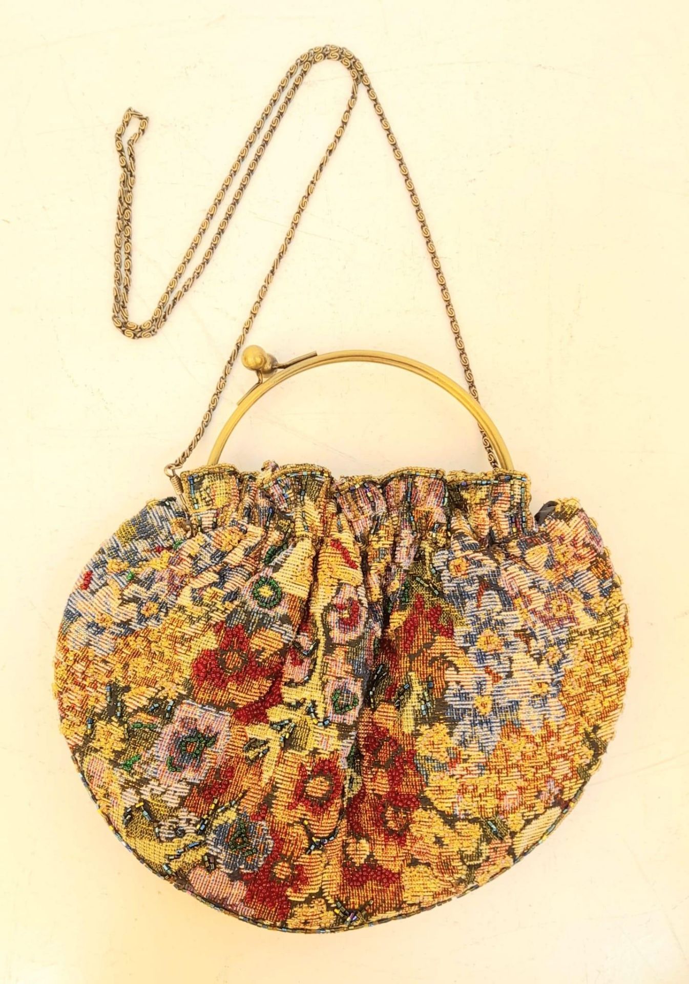 A Multi-Colour Textile and Beaded Handbag. Ball-snap clasp handle. Metal shoulder strap. 26cm x - Bild 3 aus 4