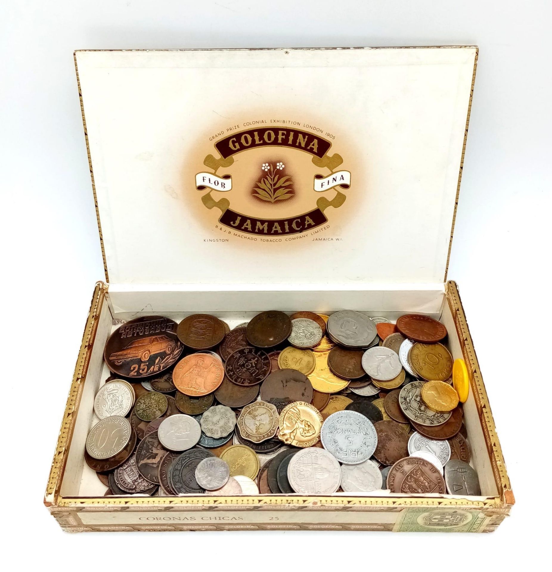 A Pot Luck Cigar Box of British and Foreign Coins.