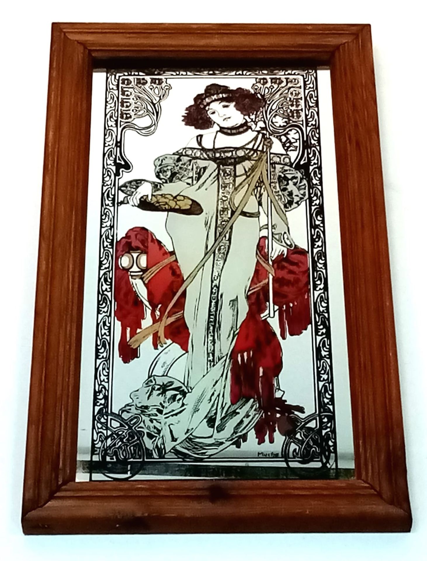 Alphonse Mucha Vintage, Art Nouveau, Autumn Wall Mirror. Framed. H43cm X W24cm.