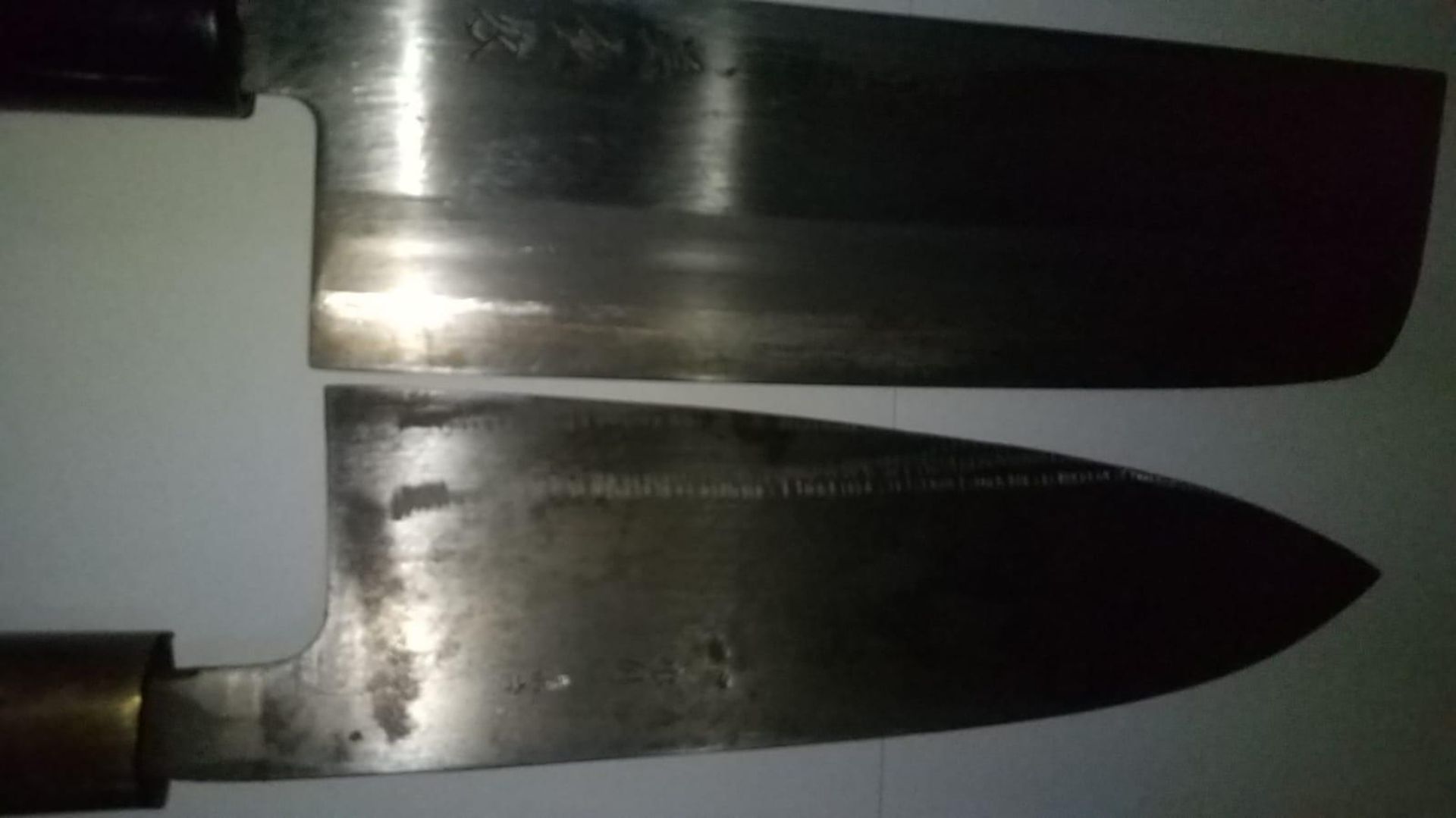 Japanese Chefs knifes set. Four Japanese hand forged Chefs knifes from right signed. SEKI TOSHIN, - Image 3 of 3
