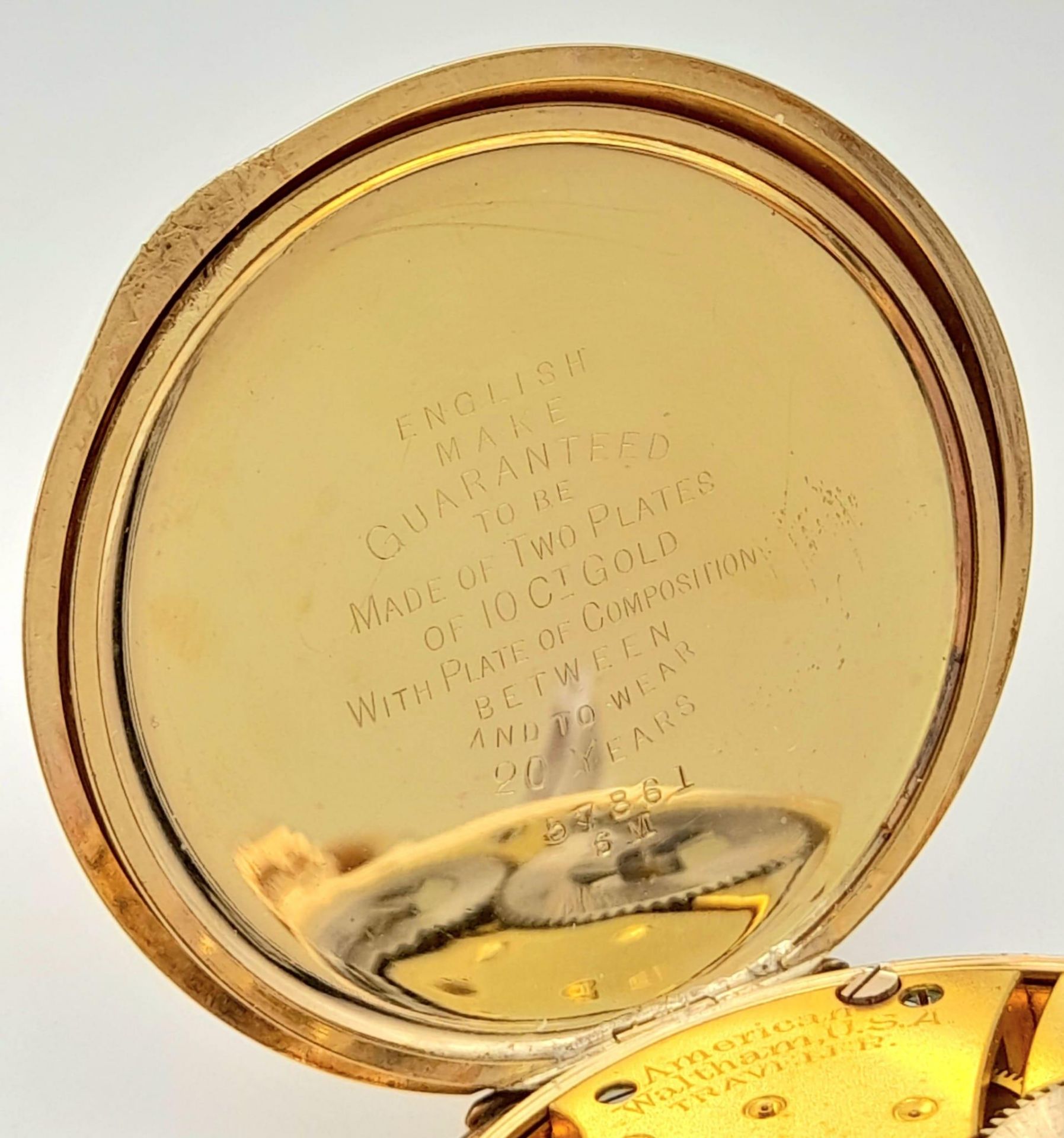 A Vintage Possibly Antique Gold Plated USA Waltham Traveller Pocket Watch. White dial with second - Image 5 of 6
