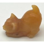 A Hand-Carved Orange Quartz Crystal Pussy Cat Figurine. 6 x 5cm.