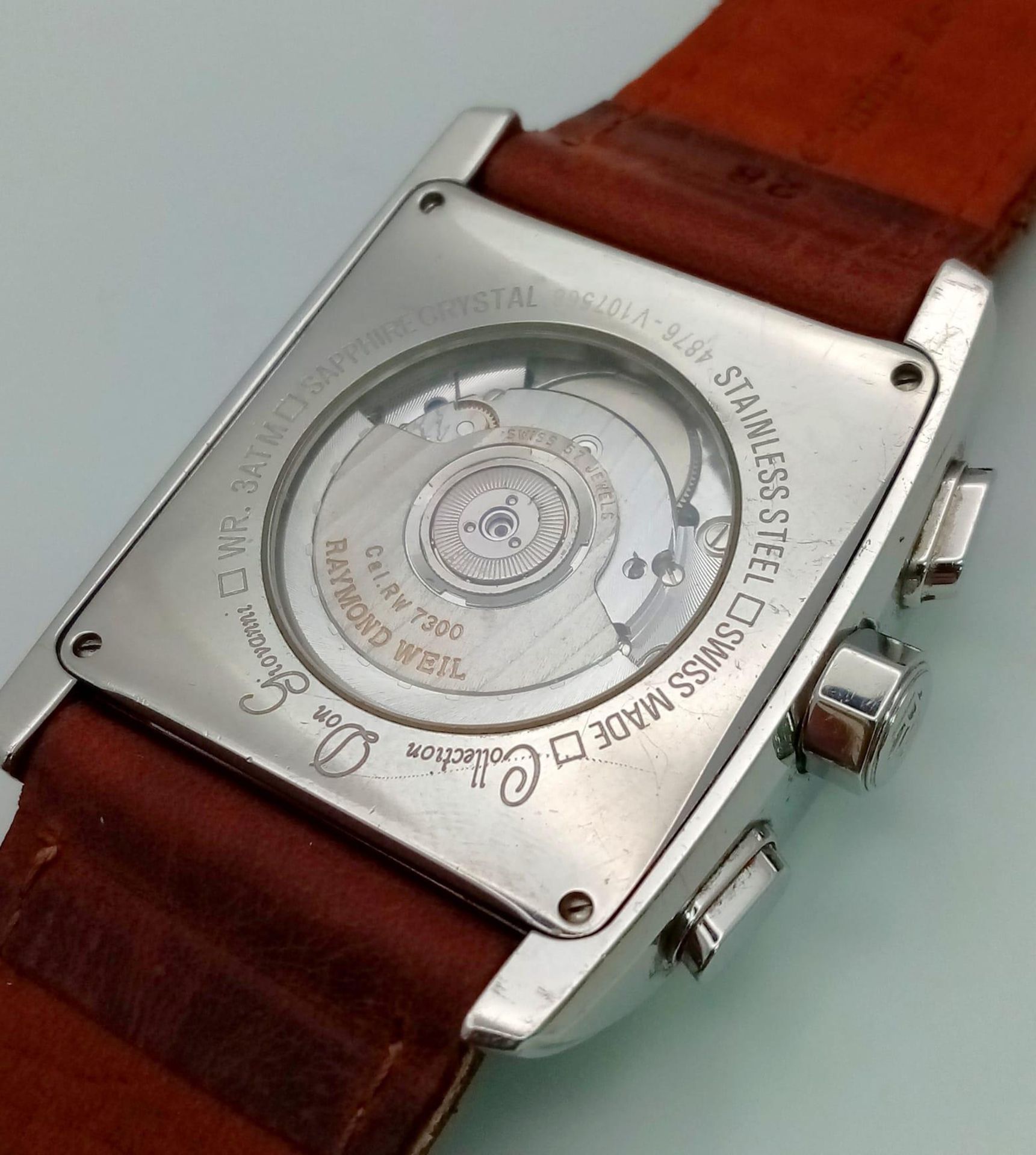 A Raymond Weil Giovanni Automatic Chronograph Gents Watch. Brown leather strap. Stainless steel case - Image 5 of 7