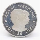 Silver two pound commemorative Royal Wedding coin 1981, 28.2g weight