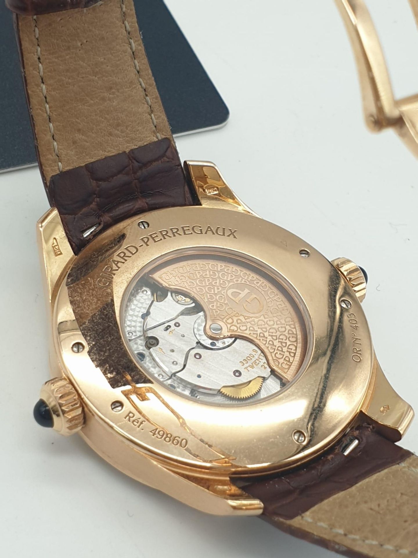 A Girard-Perregaux Financial World Time 18K Rose Gold Gents Watch. Brown leather strap with 18k rose - Image 6 of 9