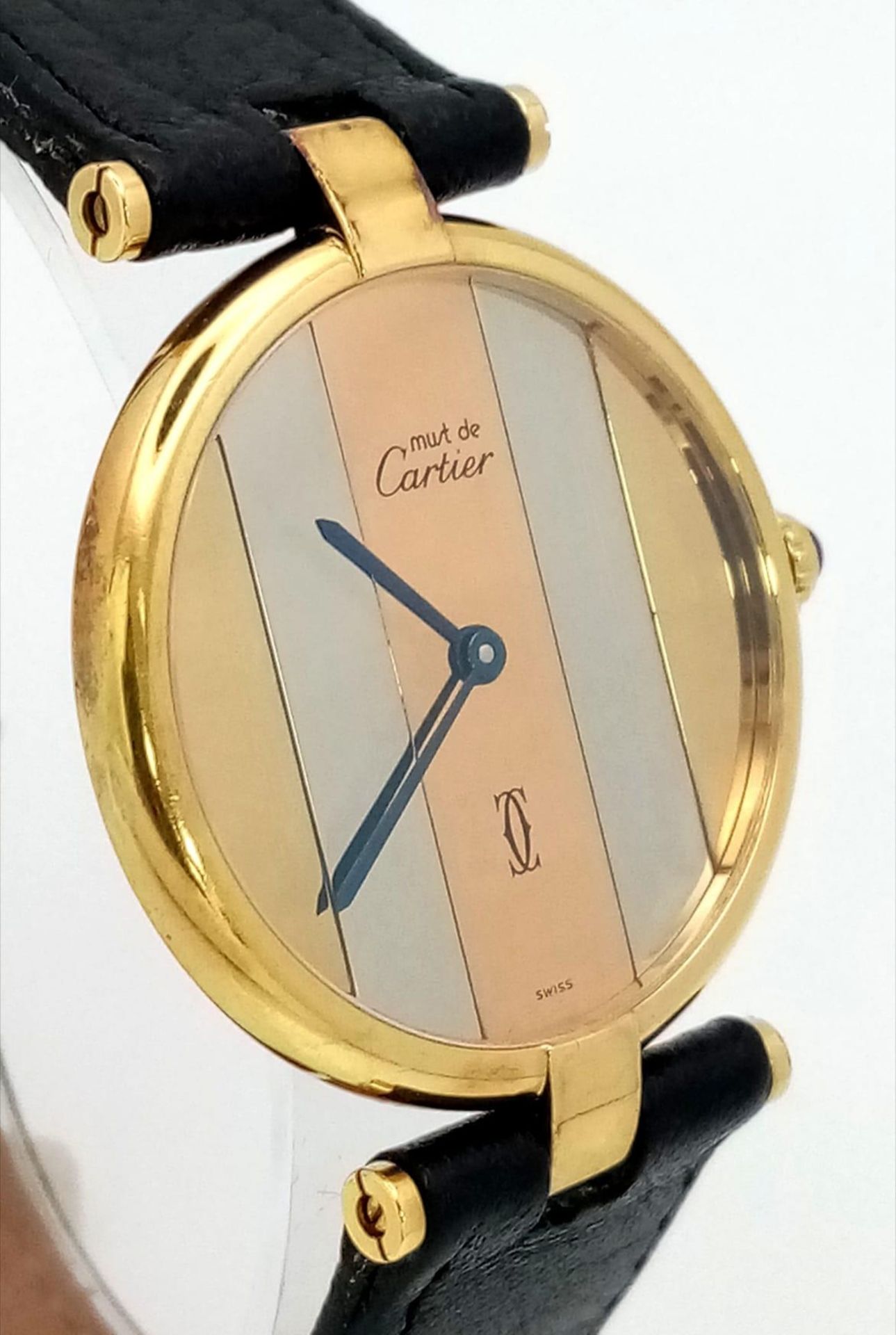A Cartier Must De Vermeil Tri Colour Unisex Watch. Black leather strap. Vermeil case - 32mm, with - Image 3 of 10