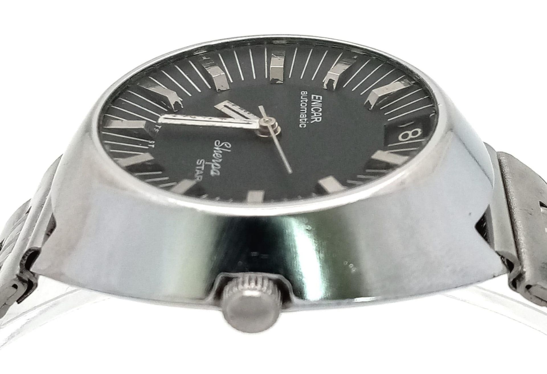 A Very Rare Enicar Sherpa Automatic Gents Watch. Stainless steel strap and case - 38mm. Black dial - Image 4 of 8