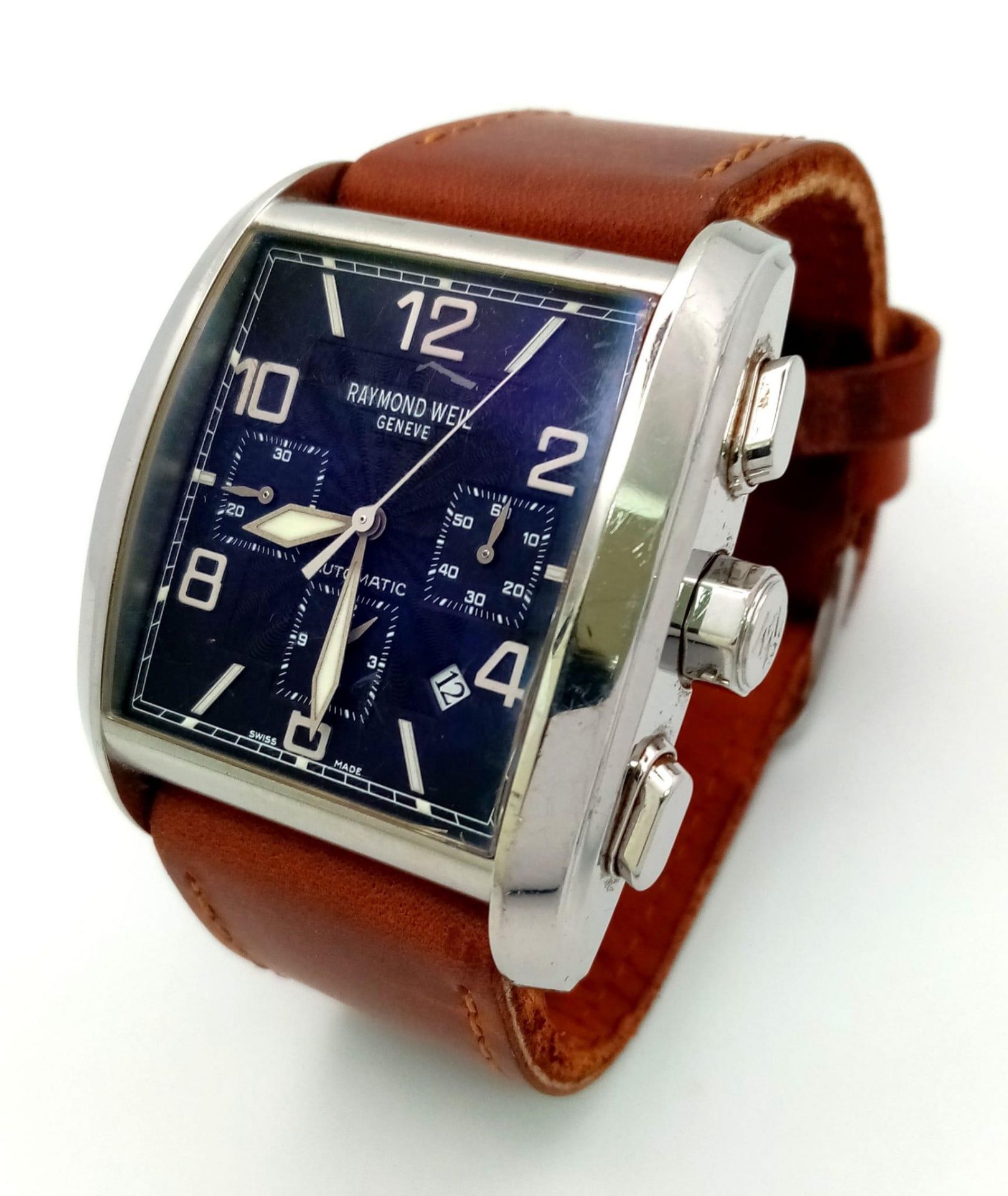 A Raymond Weil Giovanni Automatic Chronograph Gents Watch. Brown leather strap. Stainless steel case - Image 2 of 7