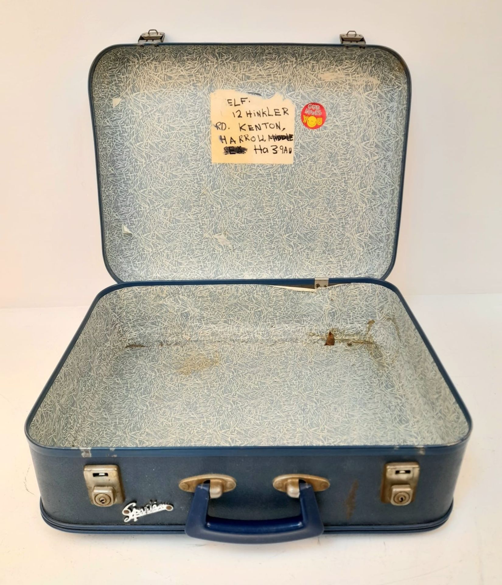 A Vintage 1960s Retro Small Blue Suitcase. 45cm x 36cm
