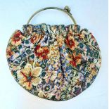 A Multi-Colour Textile and Beaded Handbag. Ball-snap clasp handle. Metal shoulder strap. 26cm x