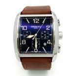 A Raymond Weil Giovanni Automatic Chronograph Gents Watch. Brown leather strap. Stainless steel case