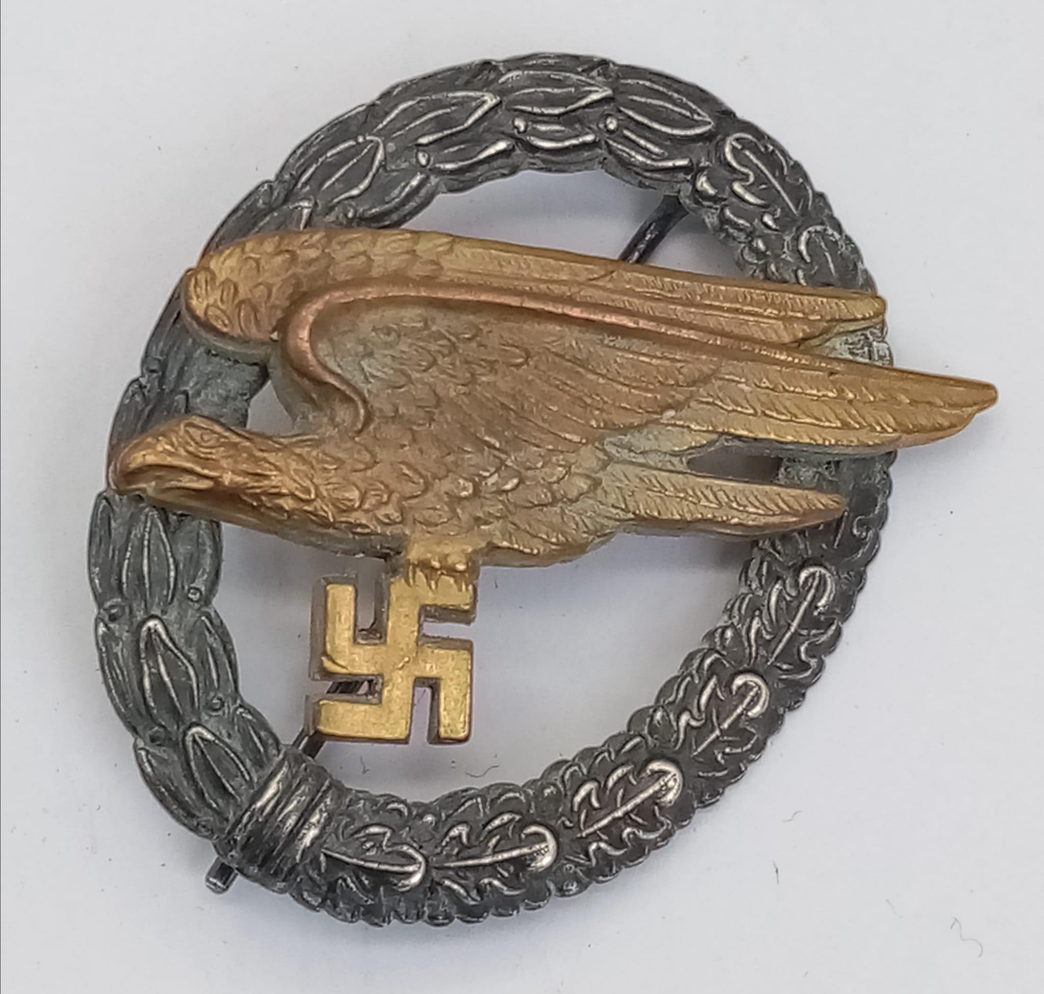 WW2 German Fallschirmjäger (Paratrooper) Qualification Badge. Maker: G.H. Osang Dresden.
