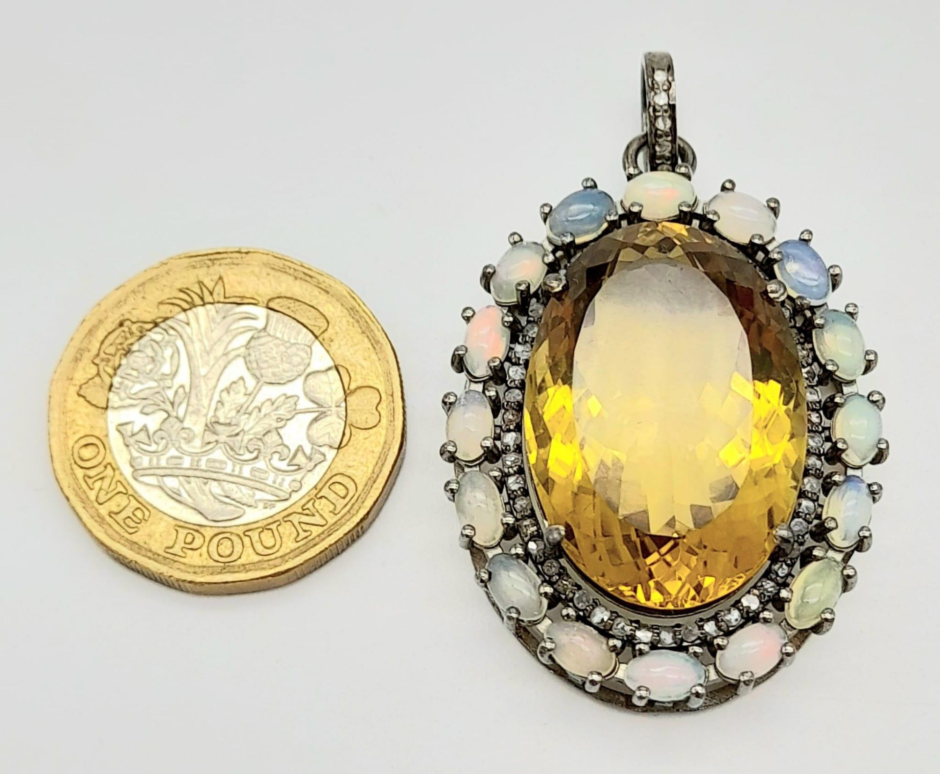 A Citrine, Opal and Diamond Pendant set in 925 Sterling Silver. 29.95ct of gems and 0.60ct diamond - Image 4 of 4