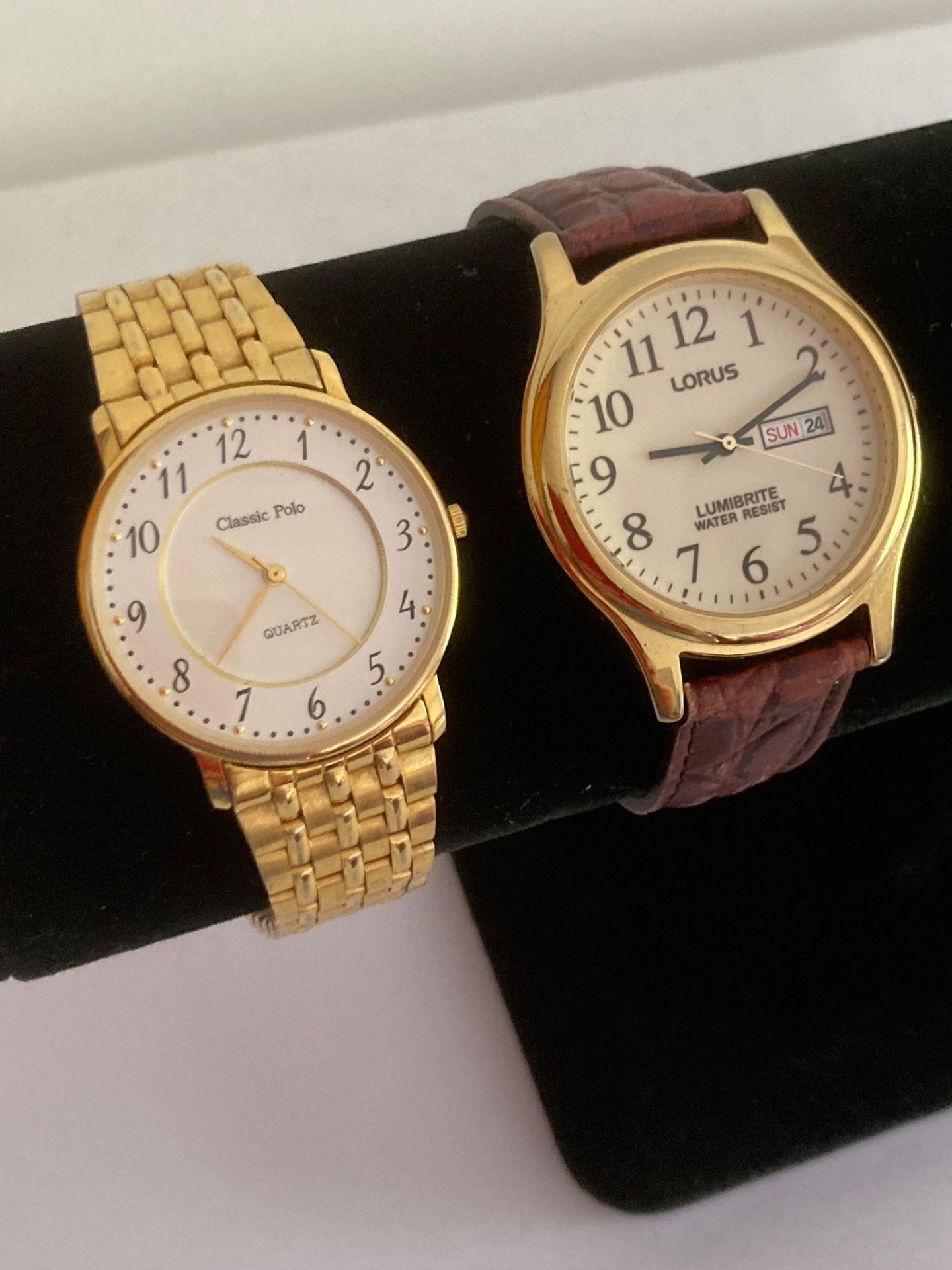 2 x Gentlemans Quality Quartz wristwatches in Gold Tone To include a Classic Polo Golden bracelet