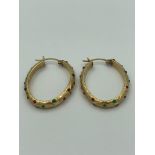 Pair of beautiful oval hoop 14 carat GOLD EARRINGS set with coloured gemstones. 5.2g