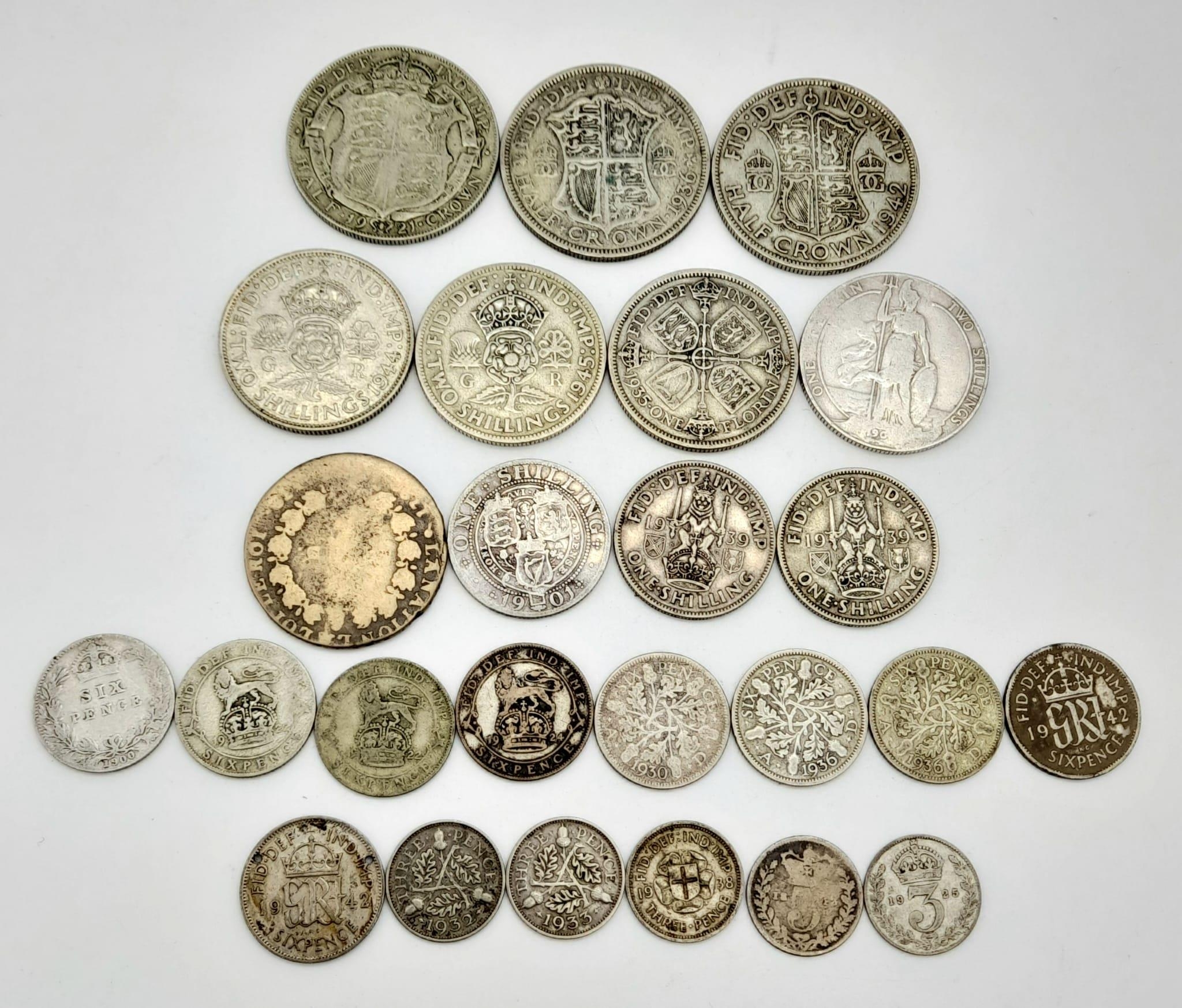 A Selection of Silver Pre-1946 British Coins. Please see photos for conditions. 141g total weight.