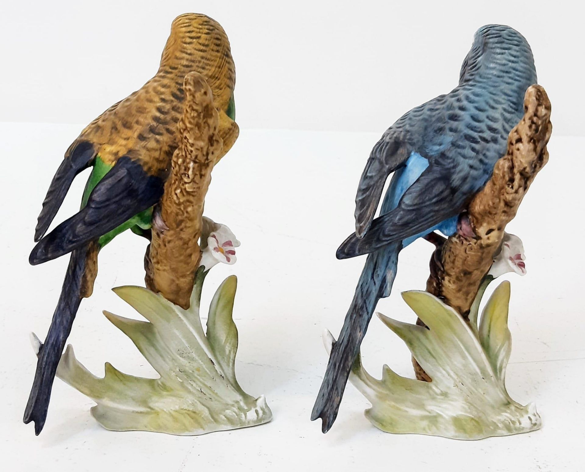 A Pair of Vintage West German Goebel Ceramic Budgerigar Figures. Green and blue - both in good - Image 3 of 7