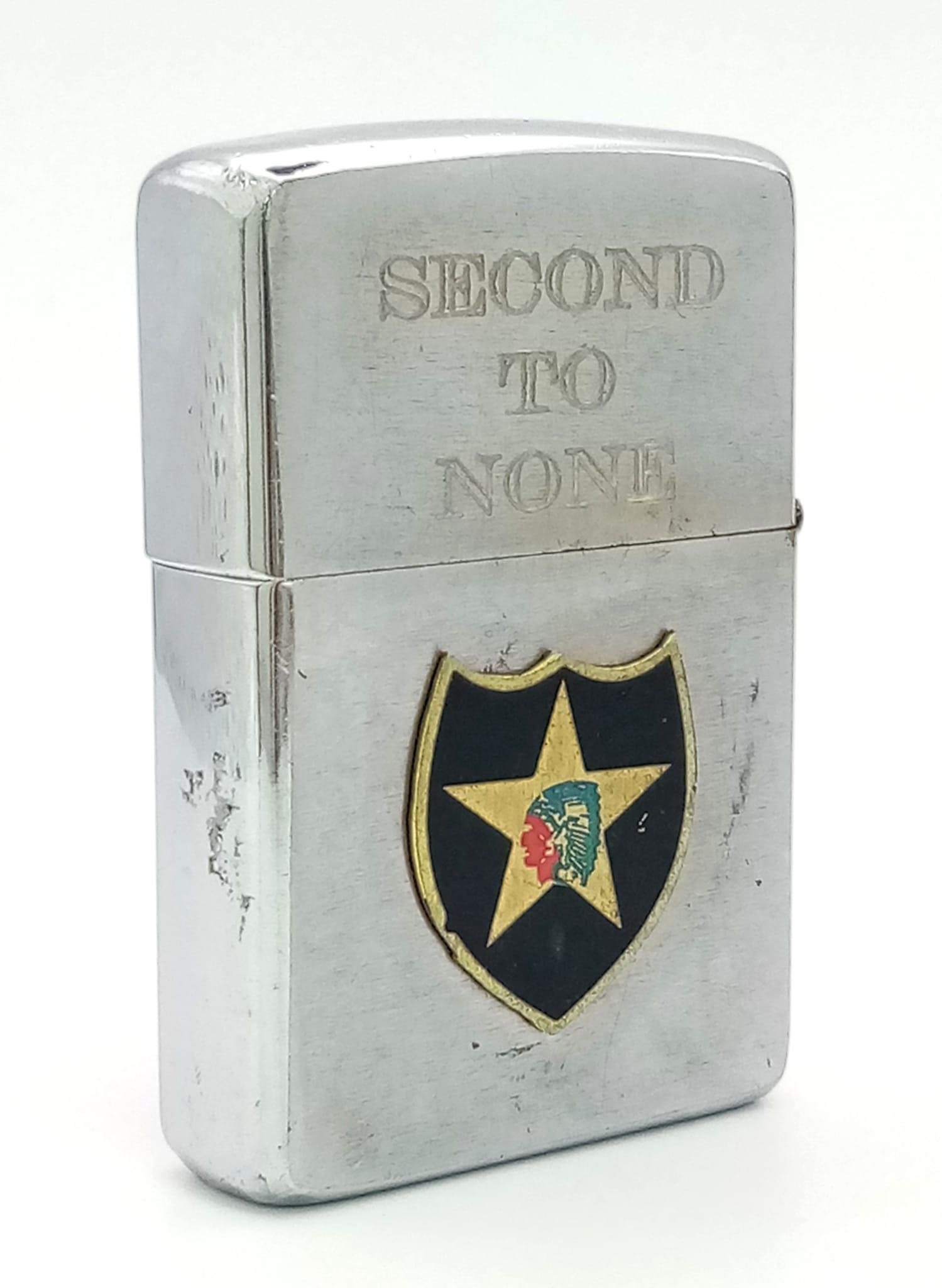 Vietnam War Era Genuine 1966 Date Coded Zippo Wind Proof Lighter. 2nd Inf Div. Insignia with tour - Image 2 of 4