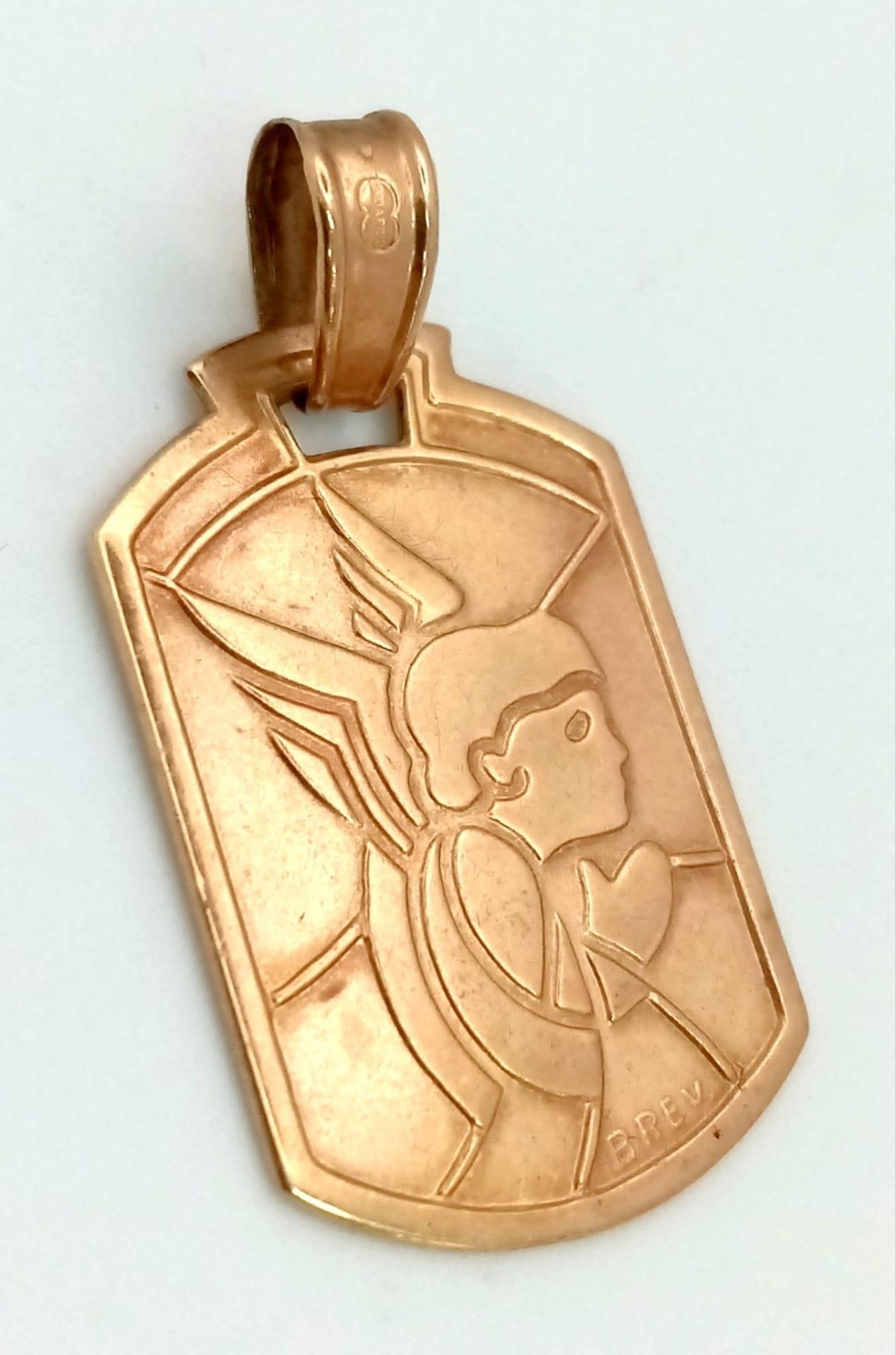 A Vintage 9K Gold Angel Design Pendant. 25mm. 1.4g total weight.