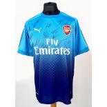 A 2018 Arsenal Football Club Signed Away Fly Emirates (Puma) Blue Shirt. Fifteen signatures. Size