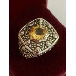 Fabulous vintage SILVER and CITRINE RING, Consisting an ornate chunky Silver Ring with CITRINE