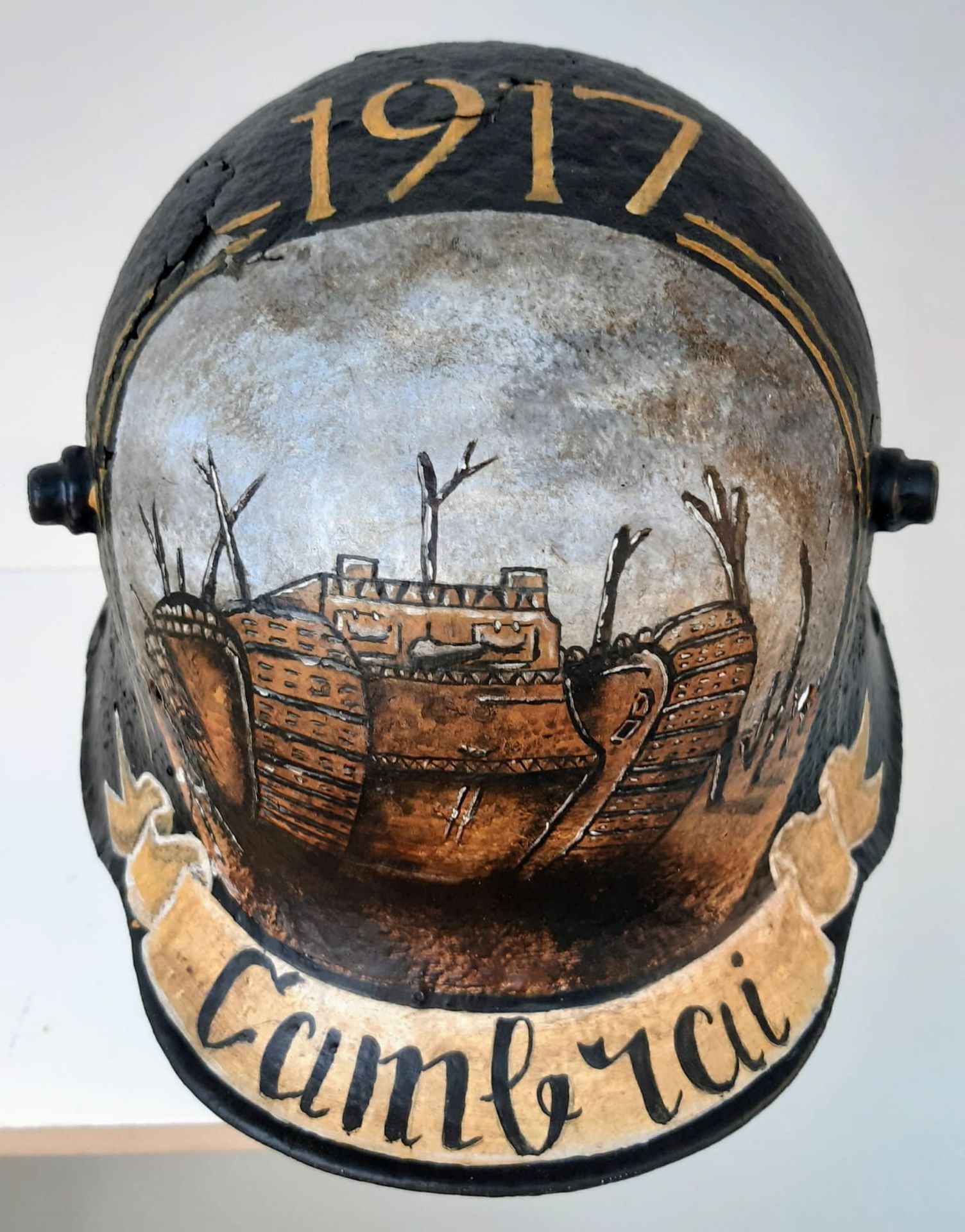 WW1 German M16 Stahlhelm. Found near Cambrai, France and has a post war memorial painting. - Image 7 of 12